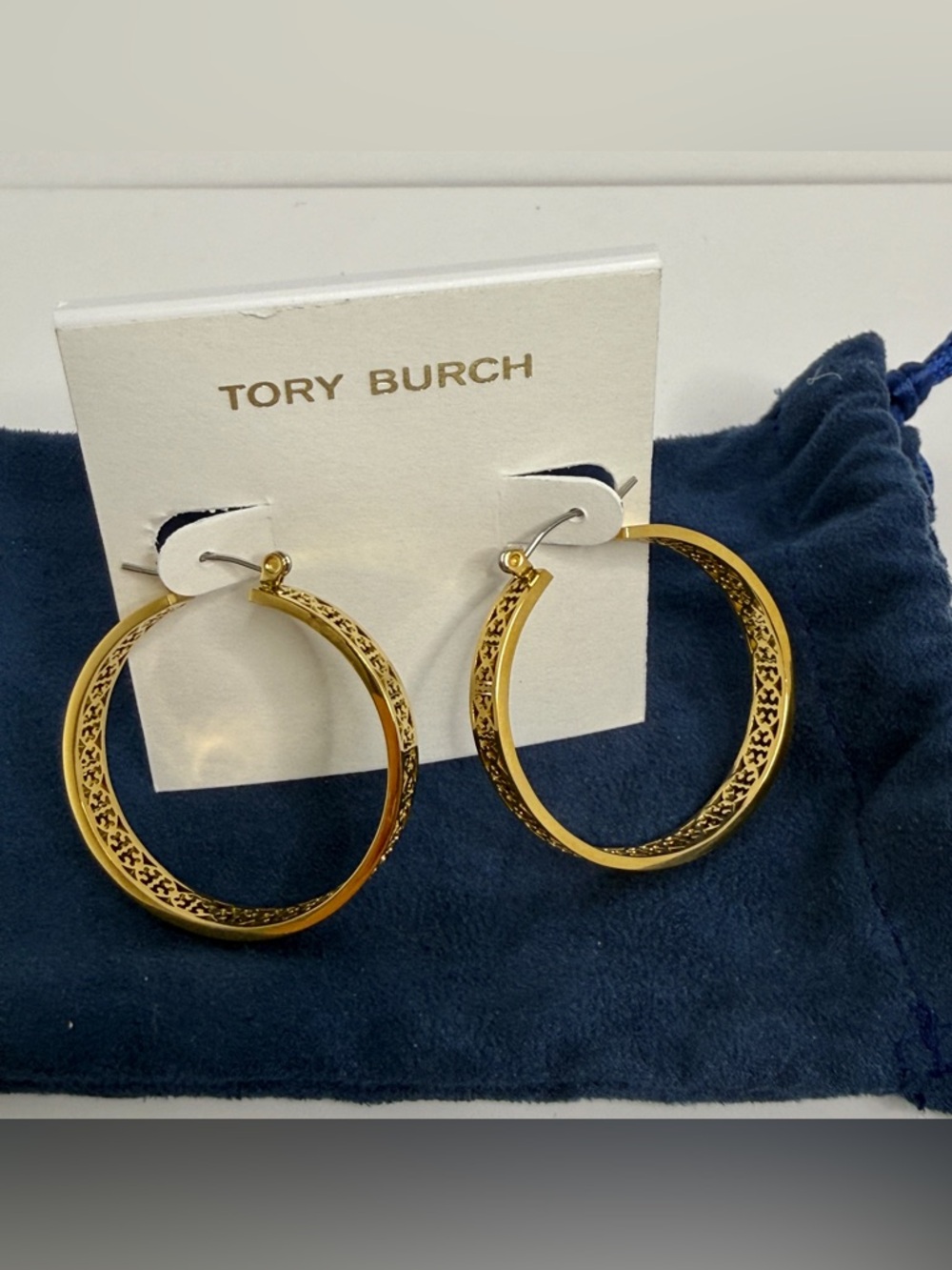TORY BURCH Gold Filigree Hoop Earrings - Scrolled Detail